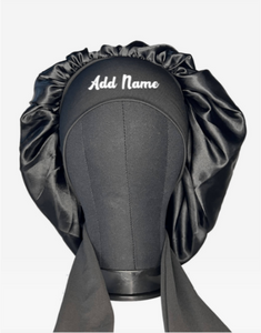 Satin Black Medium Tie Hair Bonnet