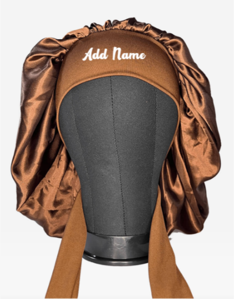 Satin Brown Medium Tie Hair Bonnet