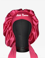 Load image into Gallery viewer, Satin Fuchsia Medium Tie Hair Bonnet
