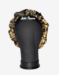 Satin Leopard Print Hair Bonnet