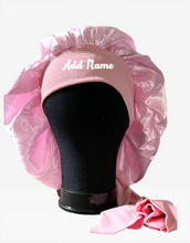 Load image into Gallery viewer, Satin Pink Medium Tie Hair Bonnet
