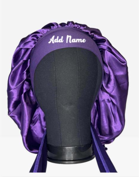 Satin Purple Medium Tie Hair Bonnet