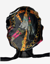 Load image into Gallery viewer, Satin Chain Print Tie Hair Bonnet
