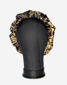 Satin Leopard Print Hair Bonnet