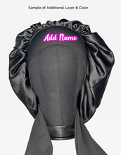 Load image into Gallery viewer, Satin Black Medium Tie Hair Bonnet
