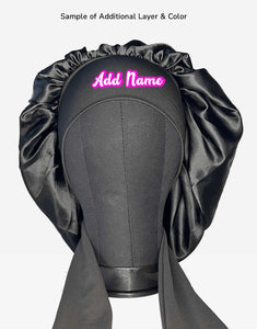 Satin Black Medium Tie Hair Bonnet