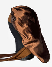 Load image into Gallery viewer, Satin Brown Medium Tie Hair Bonnet
