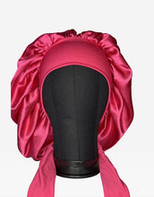 Load image into Gallery viewer, Satin Fuchsia Medium Tie Hair Bonnet
