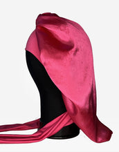 Load image into Gallery viewer, Satin Fuchsia Medium Tie Hair Bonnet
