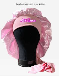 Satin Pink Medium Tie Hair Bonnet