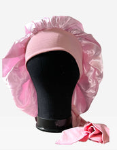 Load image into Gallery viewer, Satin Pink Medium Tie Hair Bonnet
