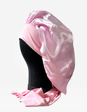 Load image into Gallery viewer, Satin Pink Medium Tie Hair Bonnet
