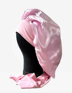 Satin Pink Medium Tie Hair Bonnet