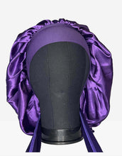 Load image into Gallery viewer, Satin Purple Medium Tie Hair Bonnet
